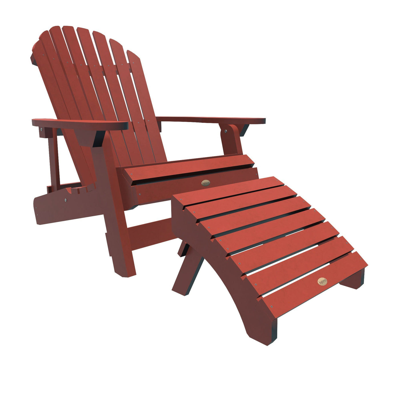 King Hamilton Folding & Reclining Adirondack Chair and Ottoman Highwood USA Rustic Red 