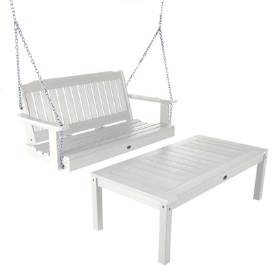 Lehigh 4ft Swing and Adirondack Coffee Table Kitted Sets Highwood USA White 