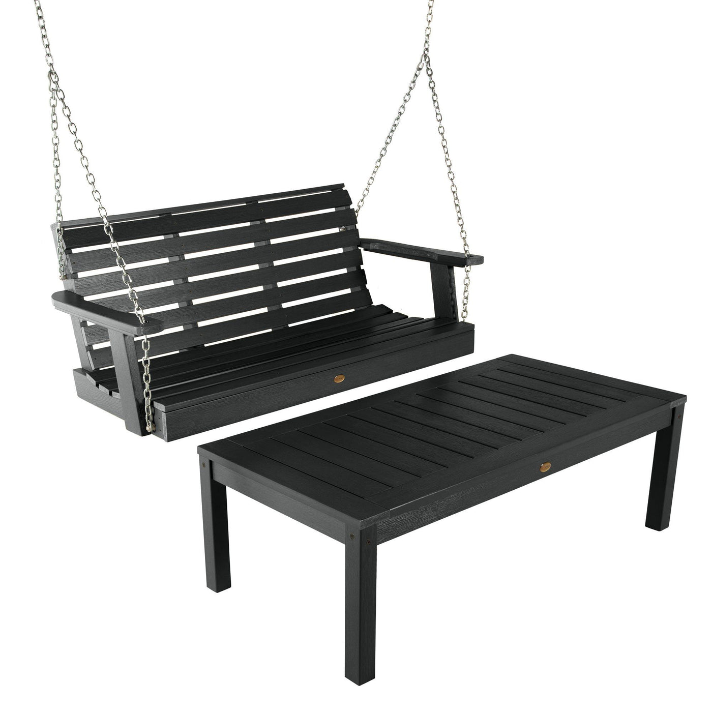 Weatherly 4ft Swing and Adirondack Coffee Table Kitted Sets Highwood USA Black 