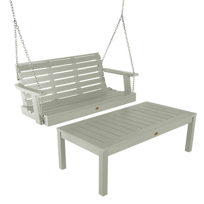 Weatherly Porch Swing 4ft and Adirondack Coffee Table Kitted Sets Highwood USA Eucalyptus 