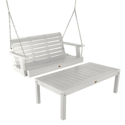 Weatherly 4ft Swing and Adirondack Coffee Table Kitted Sets Highwood USA White 