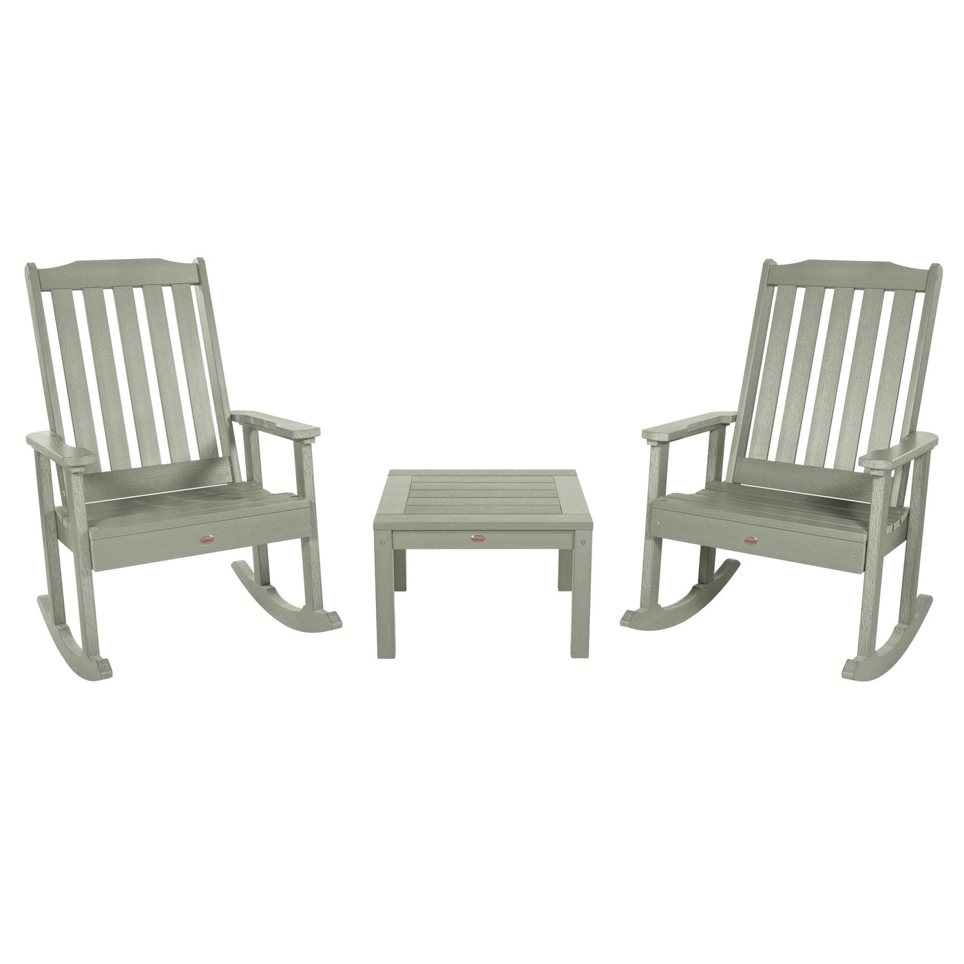 2 Lehigh Rocking Chairs with Adirondack Side Table Kitted Sets Highwood USA Eucalyptus 