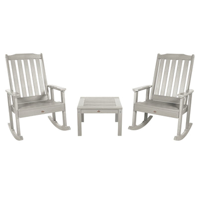 2 Lehigh Rocking Chairs with Adirondack Side Table Kitted Sets Highwood USA Harbor Gray 