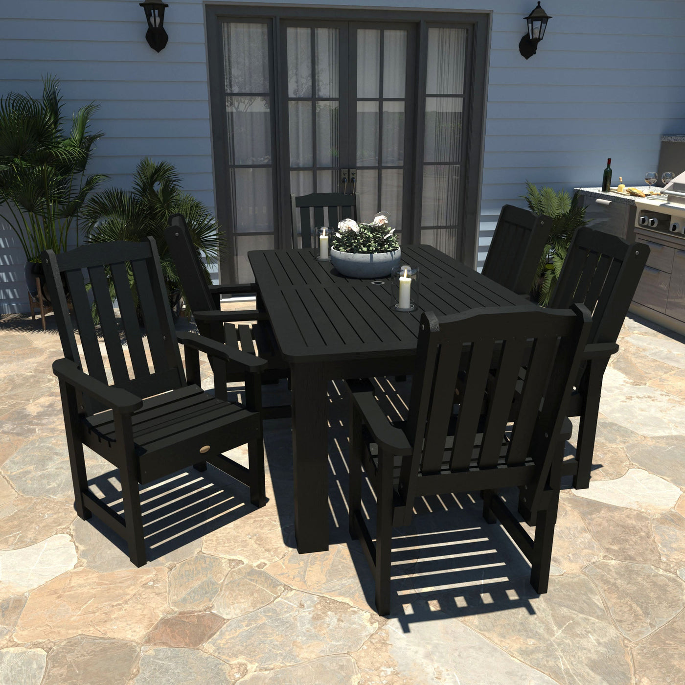 Lehigh 7pc Rectangular Outdoor Dining Set 42in x 72in - Dining Height Dining Highwood USA 