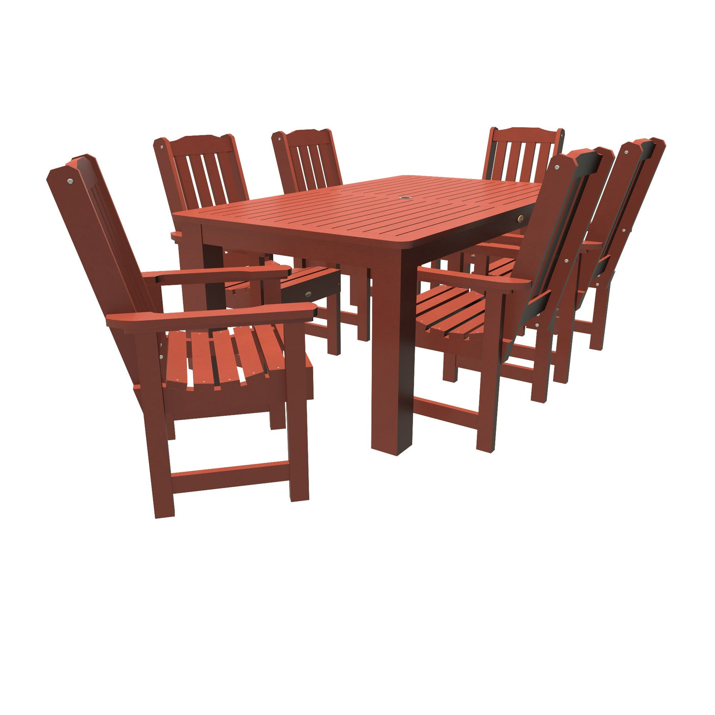 Lehigh 7pc Rectangular Outdoor Dining Set 42in x 72in - Dining Height Dining Highwood USA Rustic Red 