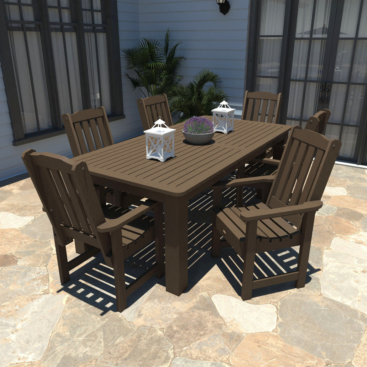 Lehigh 7pc Rectangular Outdoor Dining Set 42in x 84in - Dining Height Dining Highwood USA 