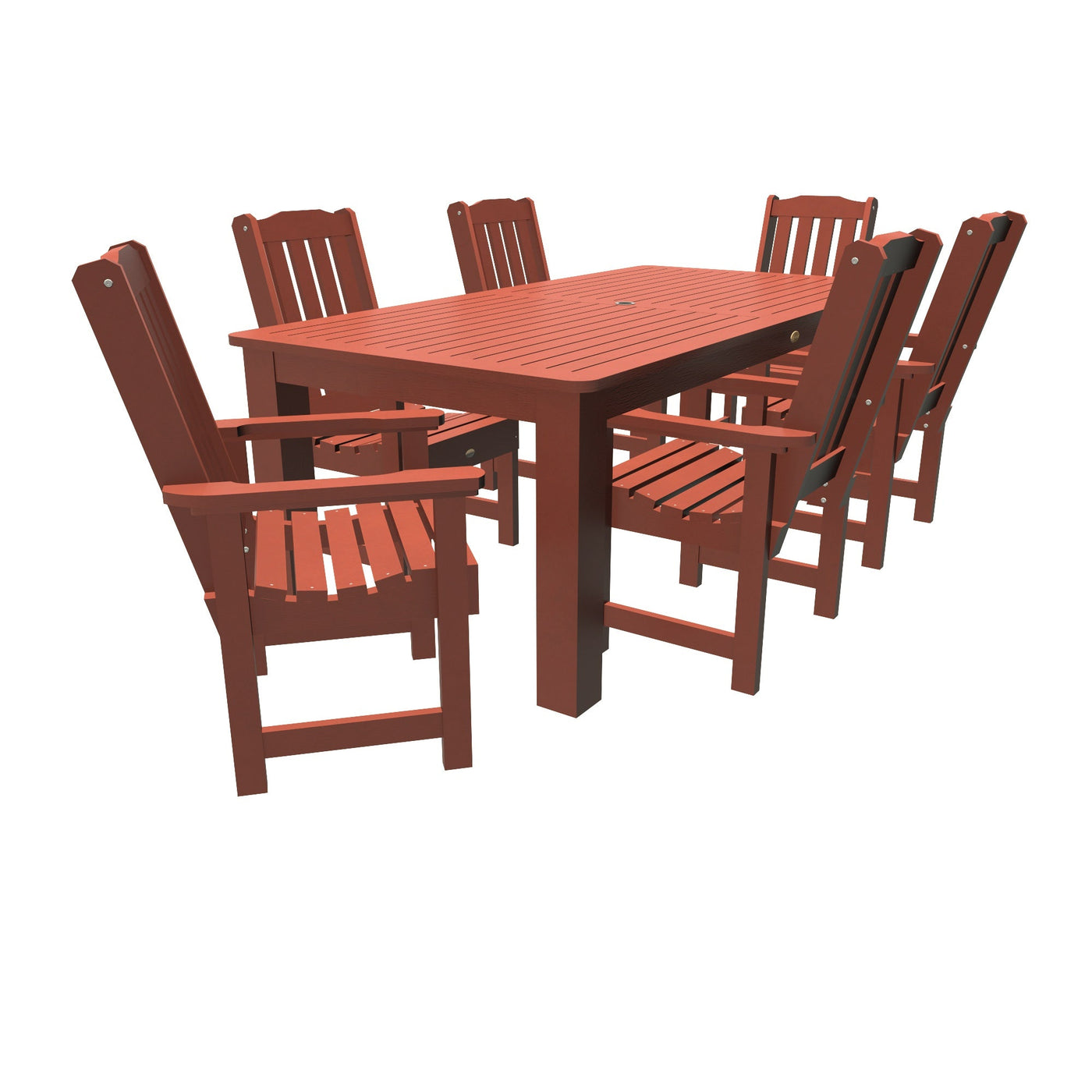 Lehigh 7pc Rectangular Outdoor Dining Set 42in x 84in - Dining Height Dining Highwood USA Rustic Red 