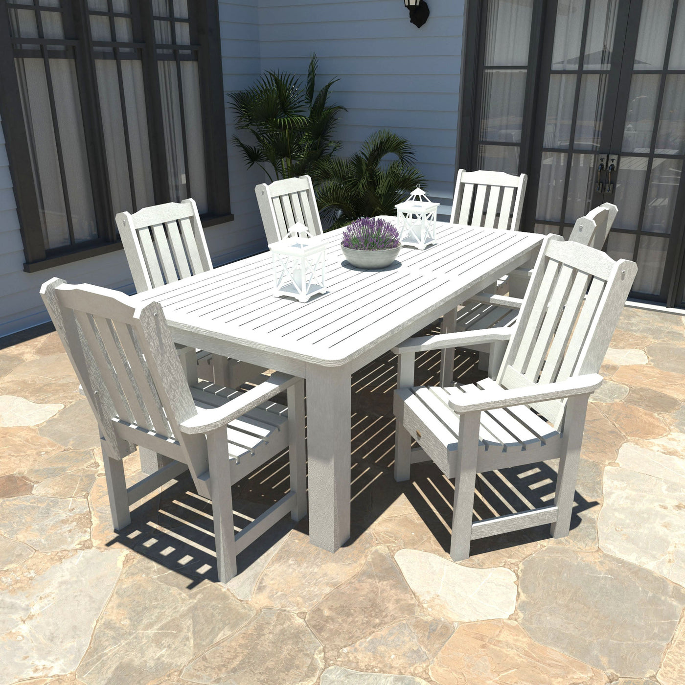 Lehigh 7pc Rectangular Outdoor Dining Set 42in x 84in - Dining Height Dining Highwood USA 