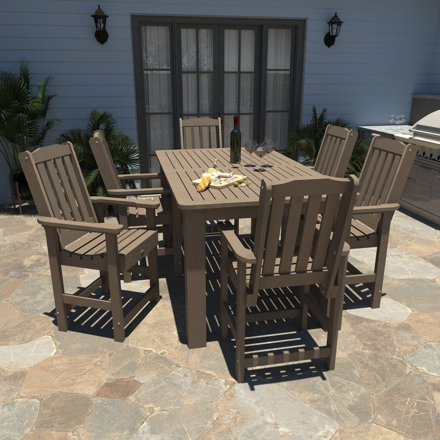 Lehigh 7pc Rectangular Outdoor Dining Set 42in x 72in - Counter Height Dining Highwood USA 