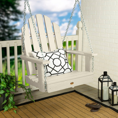 Whitewash Single Seat Westport Swing on porch with pillow