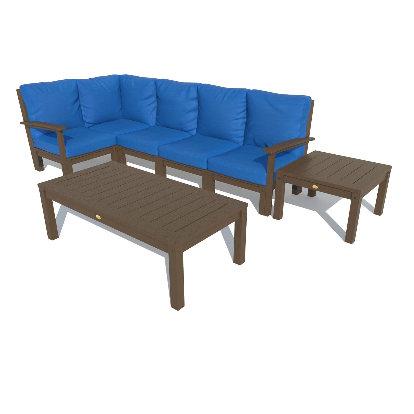 Bespoke Deep Seating: 7 Piece Sectional Set with Conversation and Side Table Deep Seating Highwood USA Cobalt Blue Weathered Acorn 