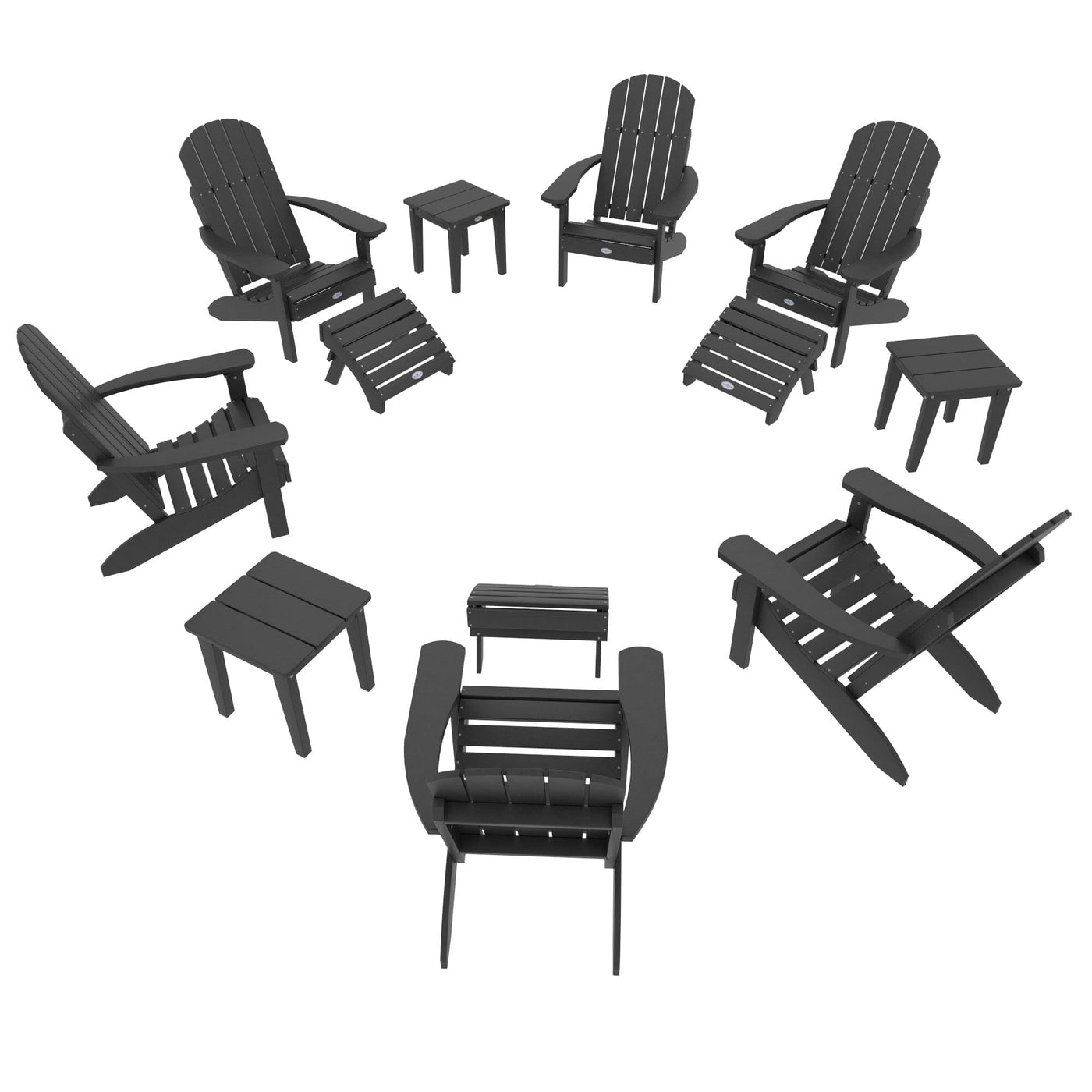 Cape Classic Adirondack, Side Table and Ottoman 12 pc Set Kitted Set Bahia Verde Outdoors Black Sand 