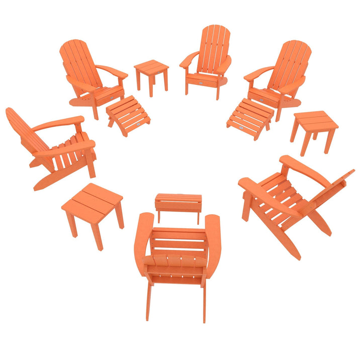 Cape Classic Adirondack, Side Table and Ottoman 12 pc Set Kitted Set Bahia Verde Outdoors Citrus Orange 