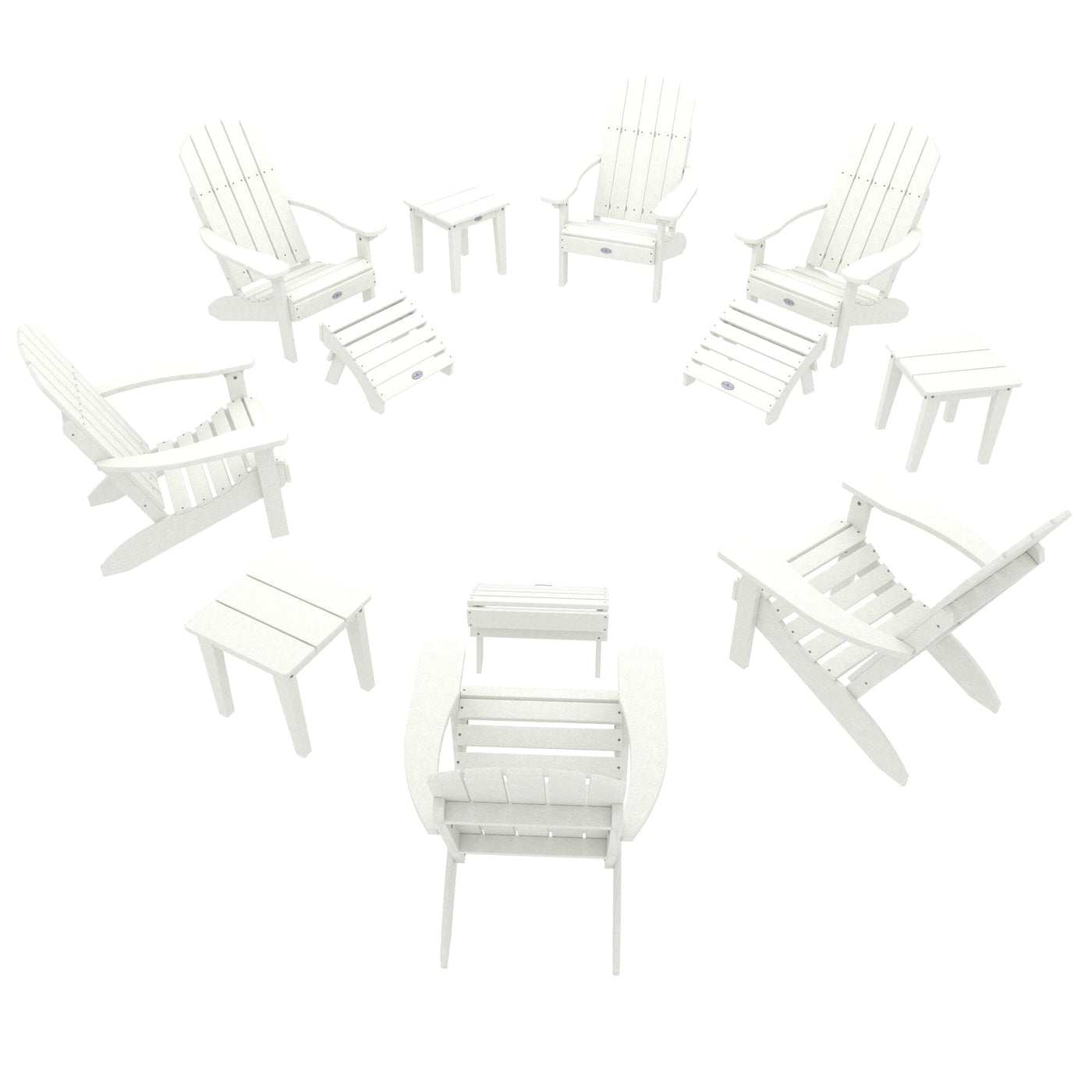 Cape Classic Adirondack, Side Table and Ottoman 12 pc Set Kitted Set Bahia Verde Outdoors Coconut White 