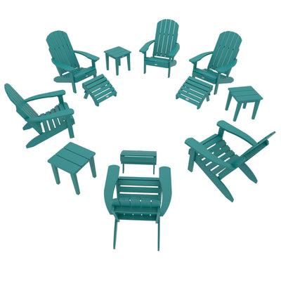Cape Classic Adirondack, Side Table and Ottoman 12 pc Set Kitted Set Bahia Verde Outdoors Seaglass Blue 