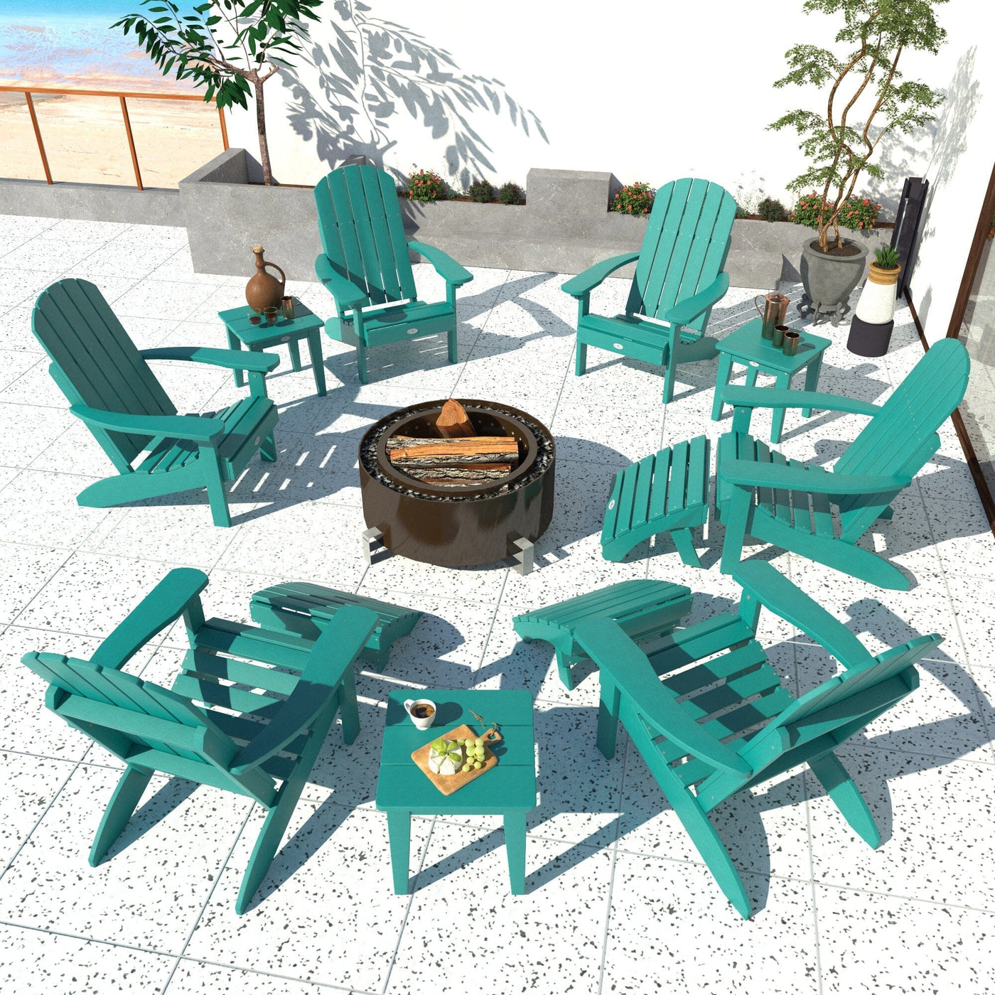 Cape Classic Adirondack, Side Table and Ottoman 12 pc Set Kitted Set Bahia Verde Outdoors 