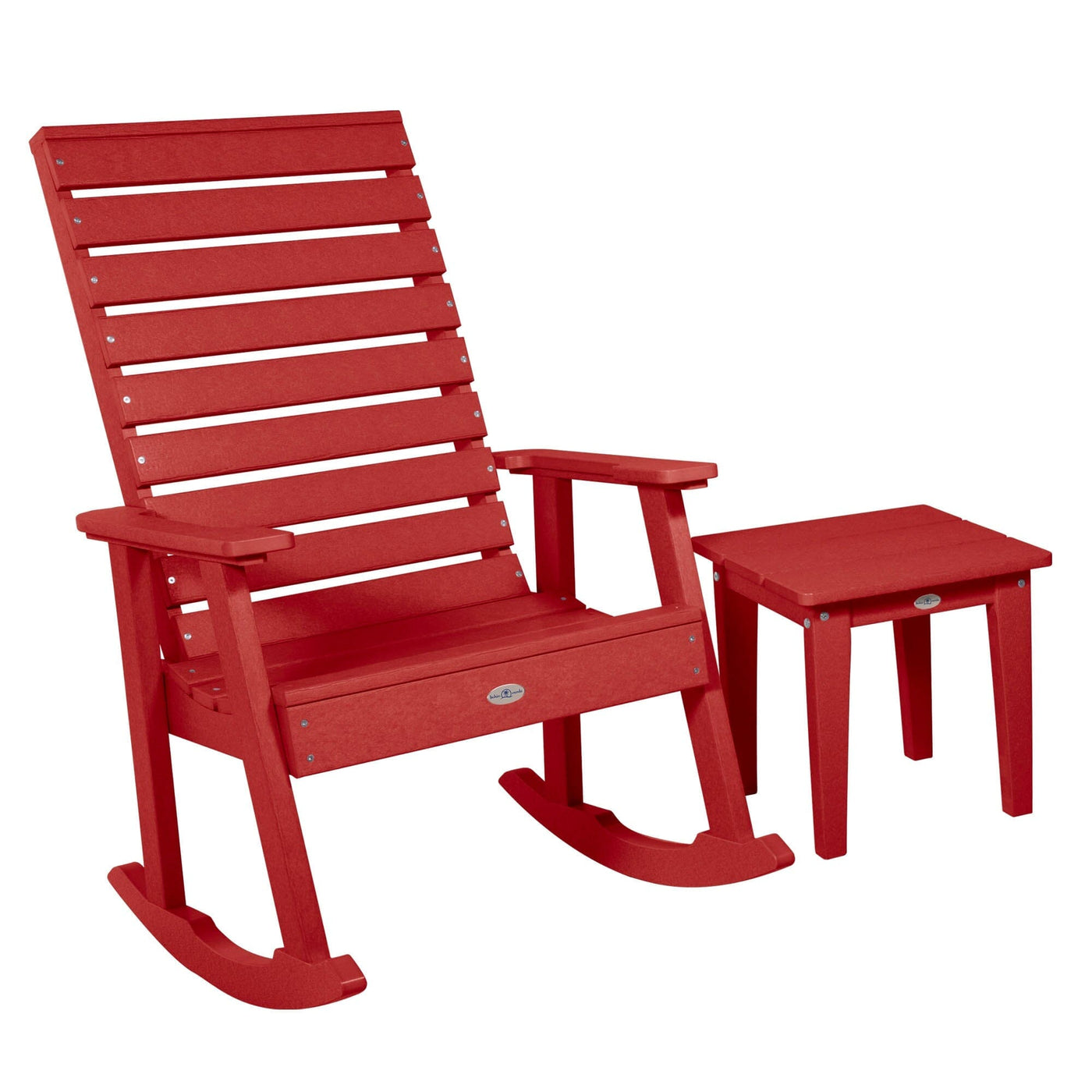 Riverside Rocking Chair and Side Table 2pc Set Kitted Set Bahia Verde Outdoors Boathouse Red 
