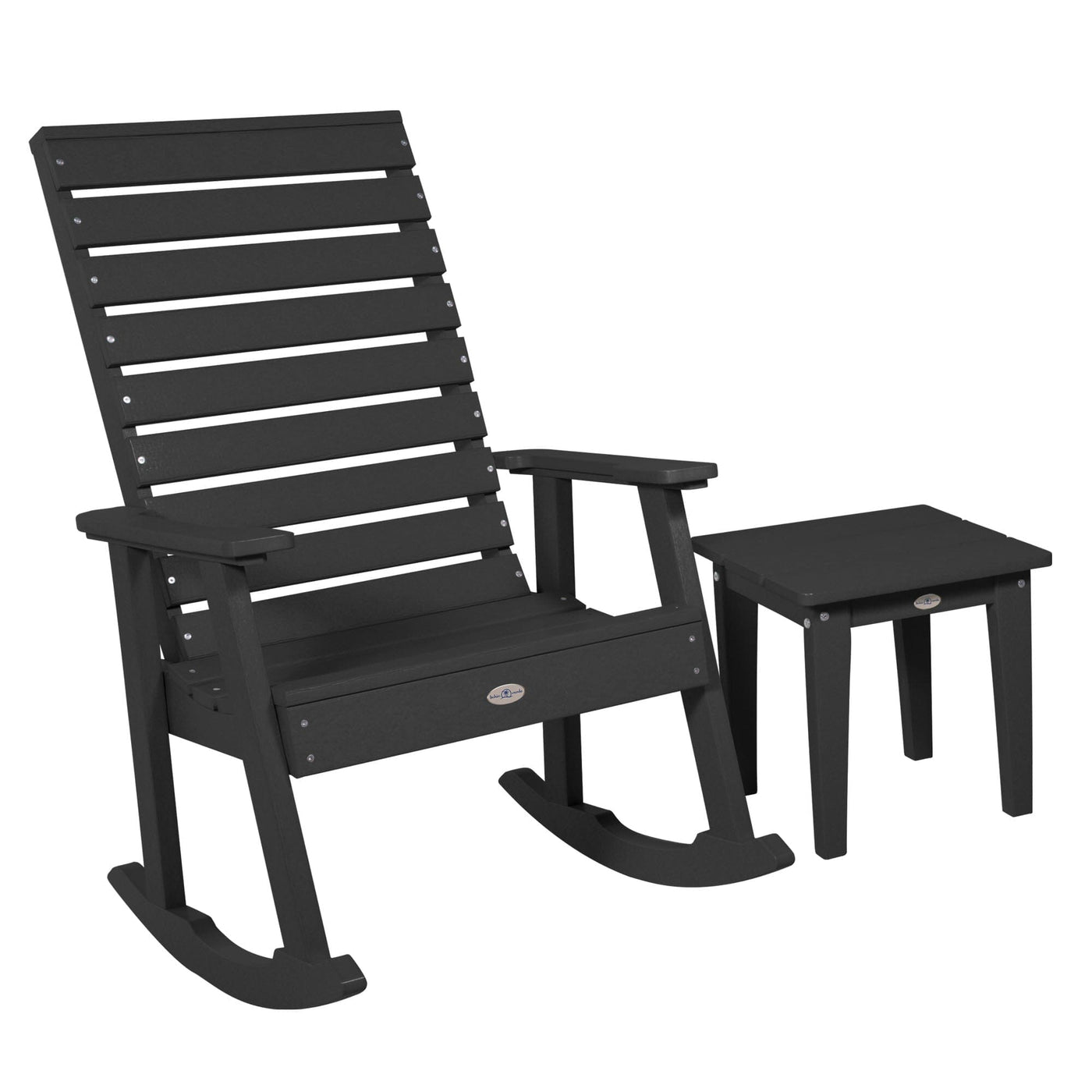 Riverside Rocking Chair and Side Table 2pc Set Kitted Set Bahia Verde Outdoors Black Sand 