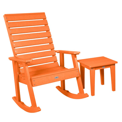 Riverside Rocking Chair and Side Table 2pc Set Kitted Set Bahia Verde Outdoors Citrus Orange 