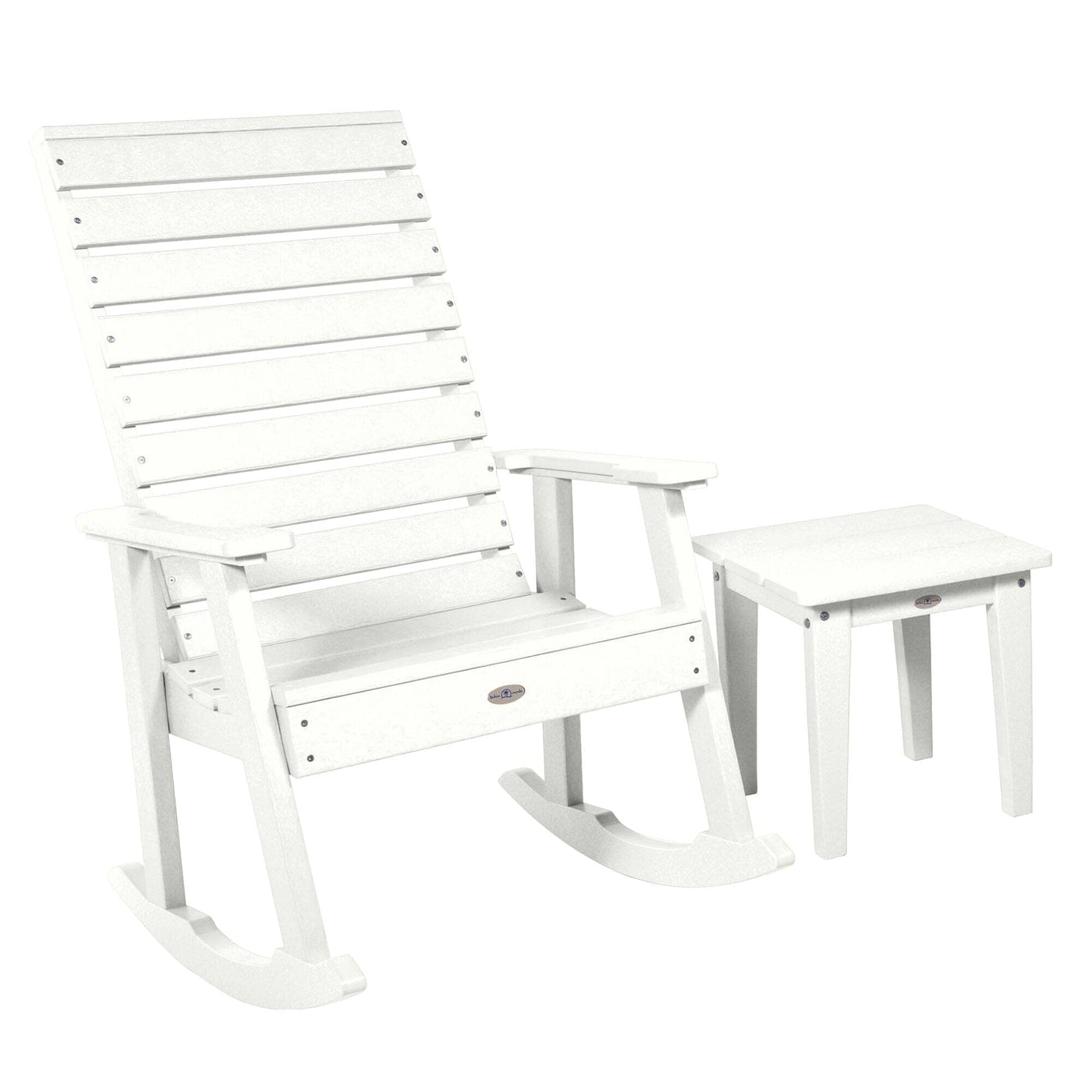 Riverside Rocking Chair and Side Table 2pc Set Kitted Set Bahia Verde Outdoors Coconut White 
