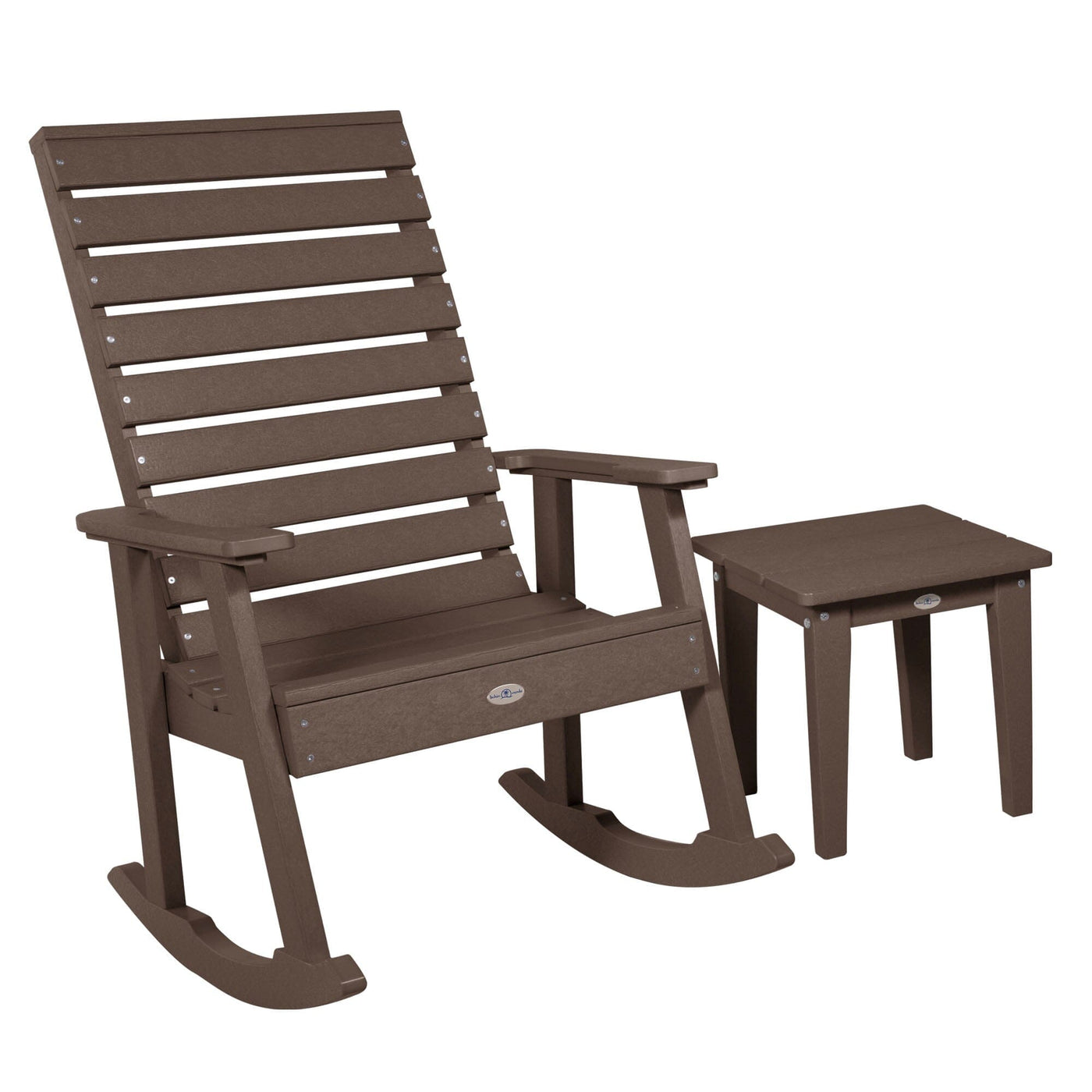 Riverside Rocking Chair and Side Table 2pc Set Kitted Set Bahia Verde Outdoors Mangrove Brown 