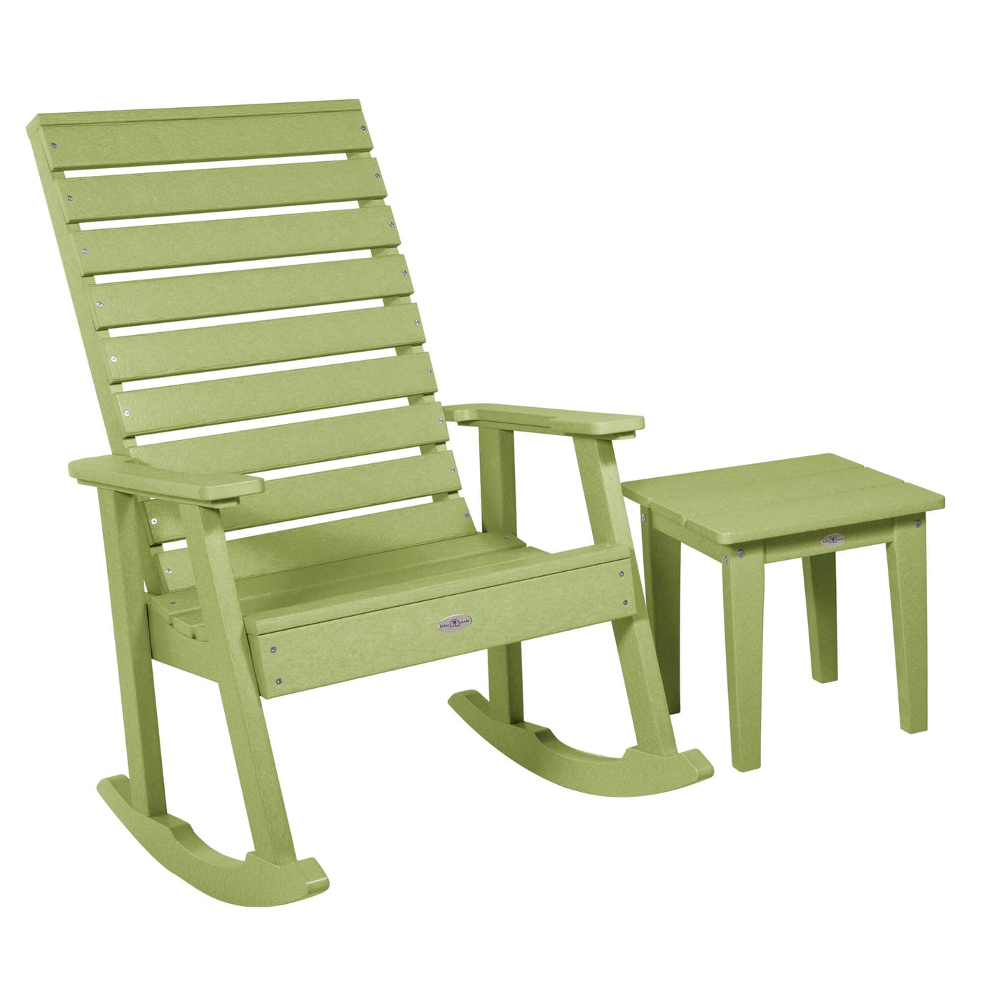 Riverside Rocking Chair and Side Table 2pc Set Kitted Set Bahia Verde Outdoors Palm Green 