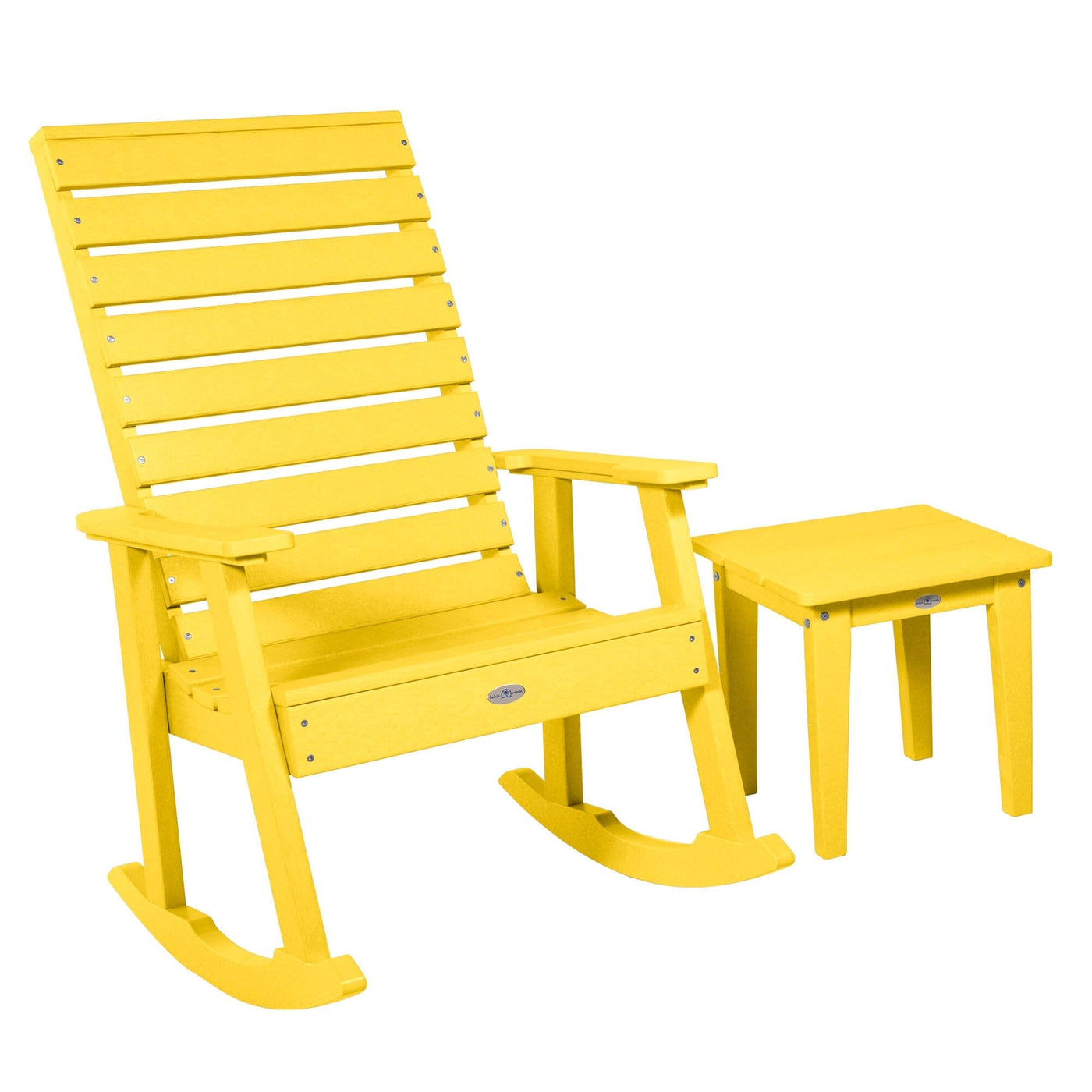 Riverside Rocking Chair and Side Table 2pc Set Kitted Set Bahia Verde Outdoors Sunbeam Yellow 