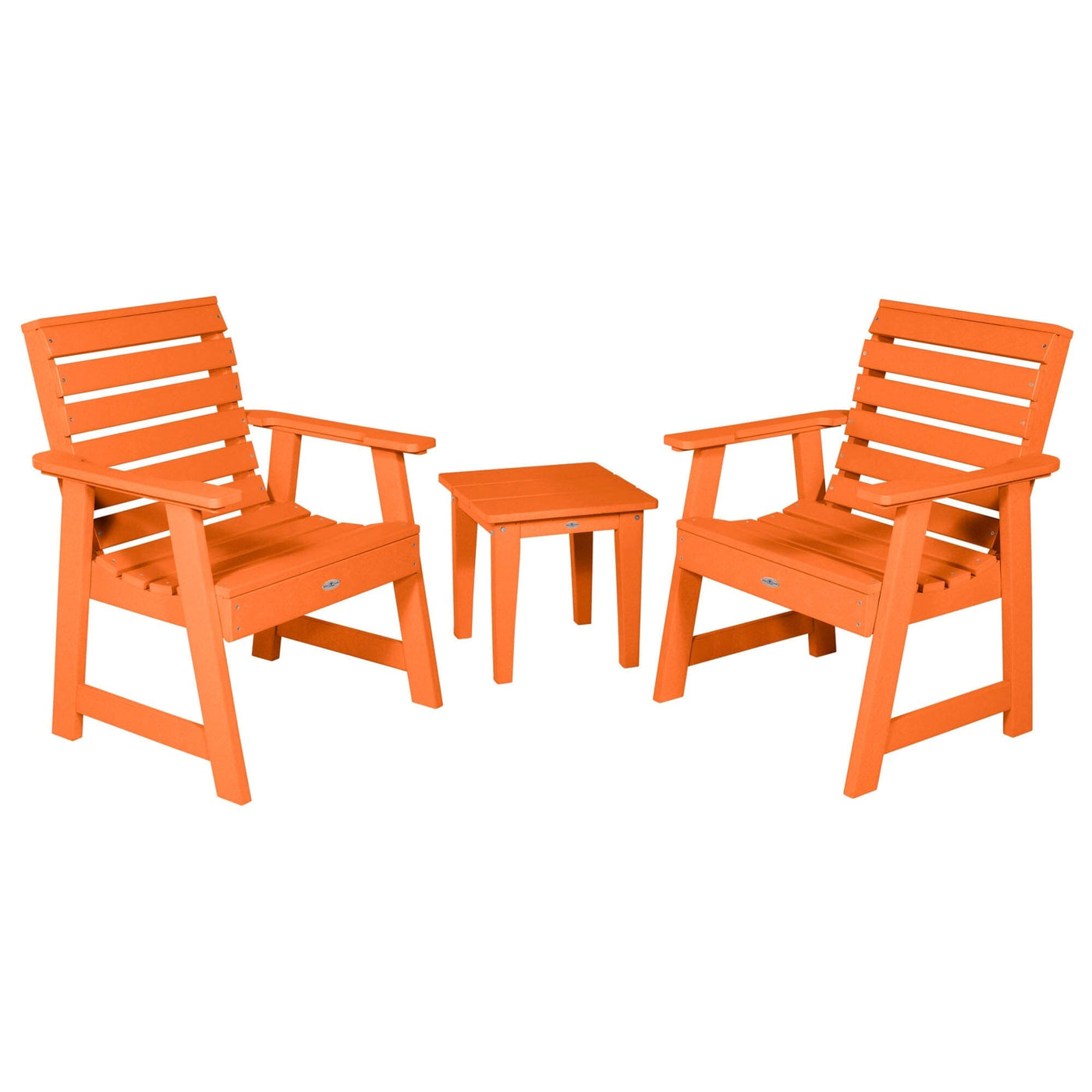 Two Riverside Garden Chairs and Side Table Set Kitted Set Bahia Verde Outdoors Citrus Orange 