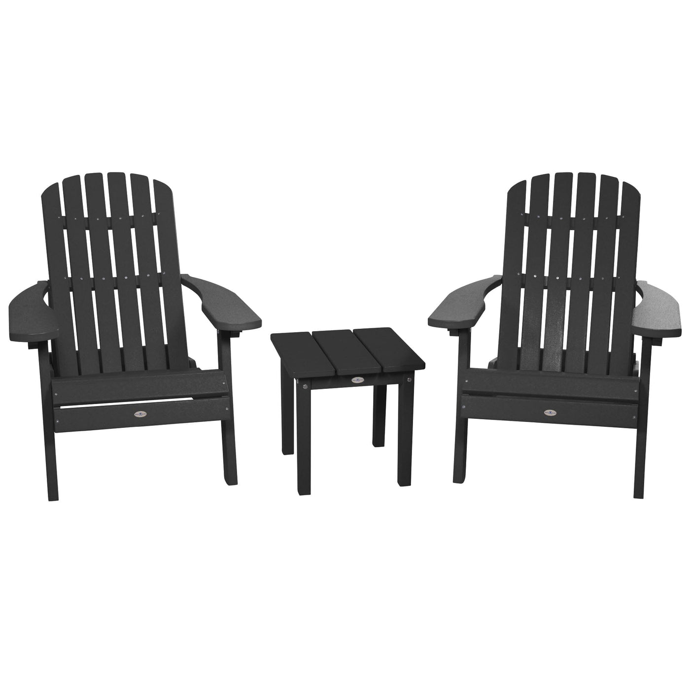 Two Cape Folding Adirondack Chairs and Side Table Set Kitted Set Bahia Verde Outdoors Black Sand 