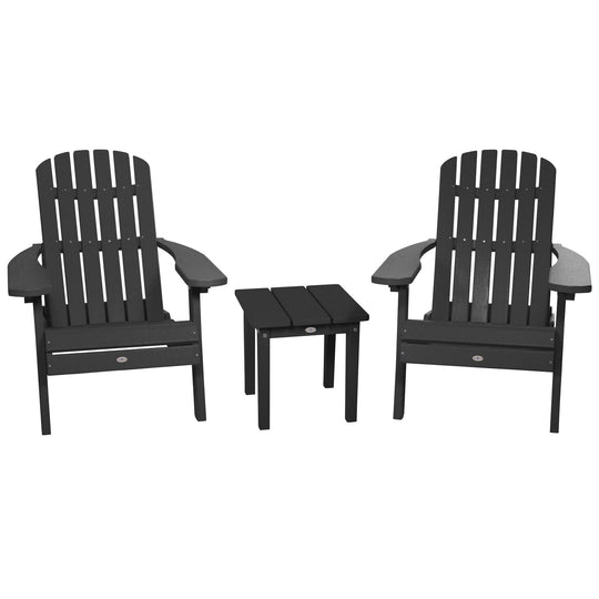 Two Cape Folding Adirondack Chairs and Side Table Set Kitted Set Bahia Verde Outdoors Black Sand 