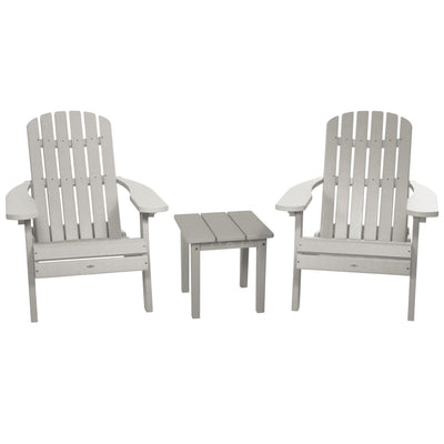 Two Cape Folding Adirondack Chairs and Side Table Set Kitted Set Bahia Verde Outdoors Cove Gray 