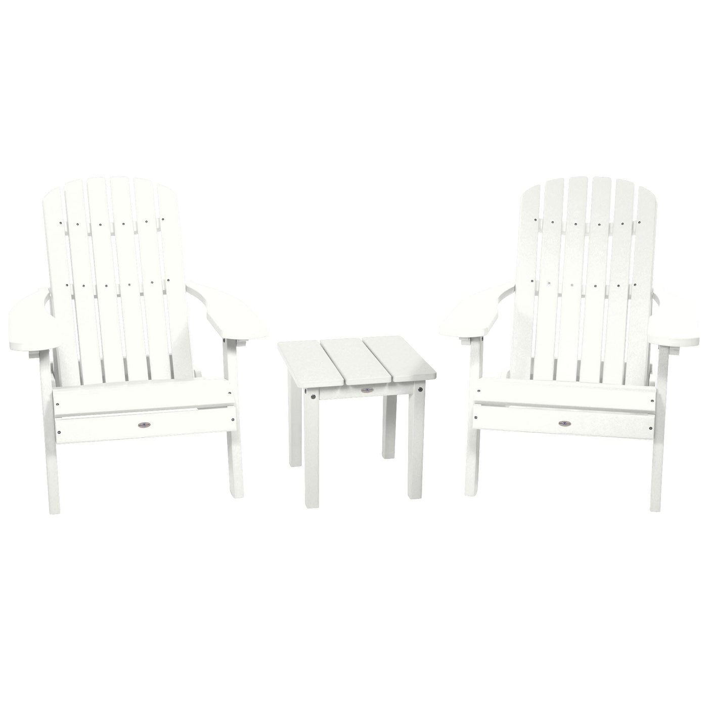 Two Cape Folding Adirondack Chairs and Side Table Set Kitted Set Bahia Verde Outdoors Coconut White 