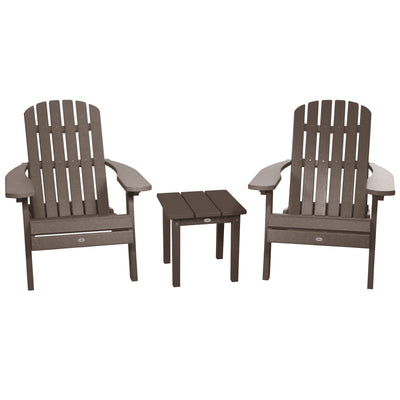 Two Cape Folding Adirondack Chairs and Side Table Set Kitted Set Bahia Verde Outdoors Mangrove Brown 