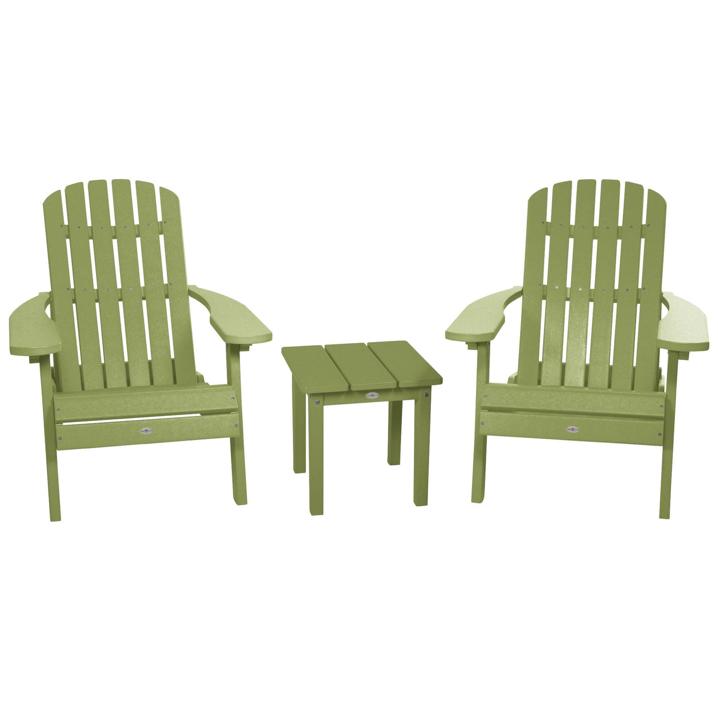 Two Cape Folding Adirondack Chairs and Side Table Set Kitted Set Bahia Verde Outdoors Palm Green 