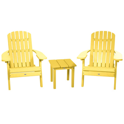 Two Cape Folding Adirondack Chairs and Side Table Set Kitted Set Bahia Verde Outdoors Sunbeam Yellow 