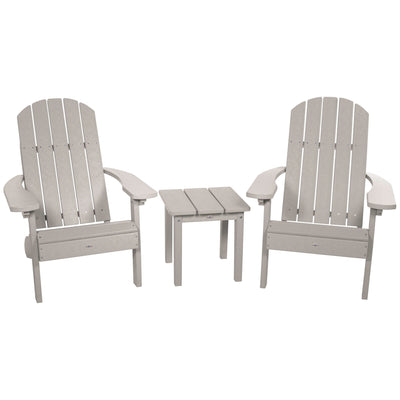Two Cape Classic Adirondack Chairs and Side Table Set Kitted Set Bahia Verde Outdoors Cove Gray 