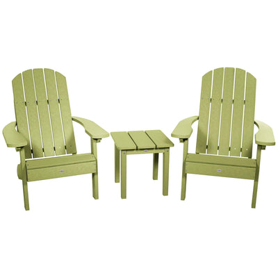Two Cape Classic Adirondack Chairs and Side Table Set Kitted Set Bahia Verde Outdoors Palm Green 