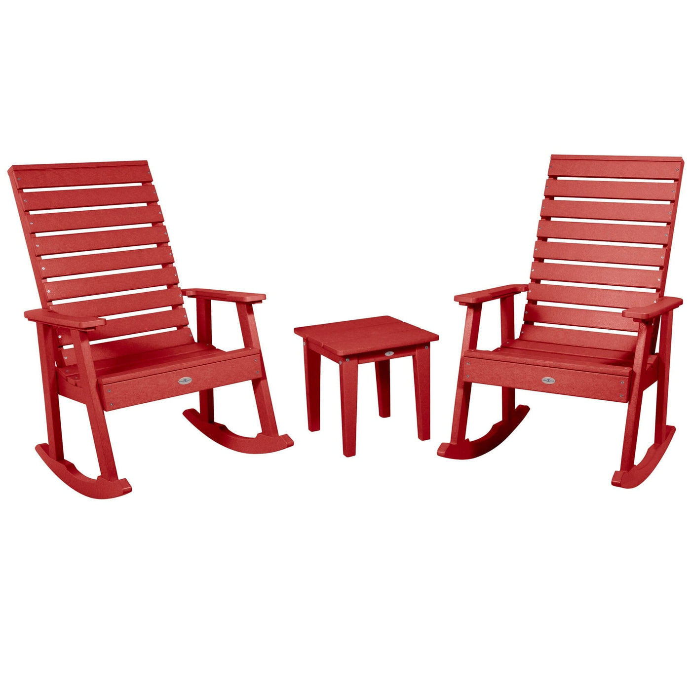 Riverside Rocking Chair and Side Table 3pc Set Kitted Set Bahia Verde Outdoors Boathouse Red 