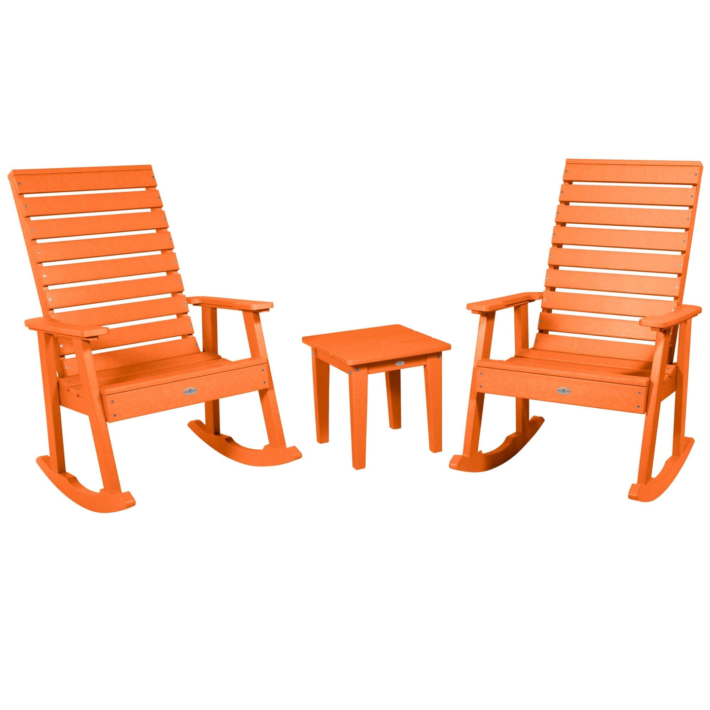 Riverside Rocking Chair and Side Table 3pc Set Kitted Set Bahia Verde Outdoors Citrus Orange 