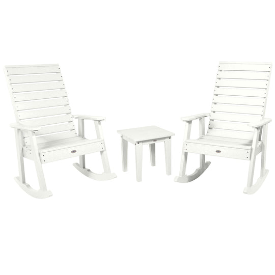 Riverside Rocking Chair and Side Table 3pc Set Kitted Set Bahia Verde Outdoors Coconut White 