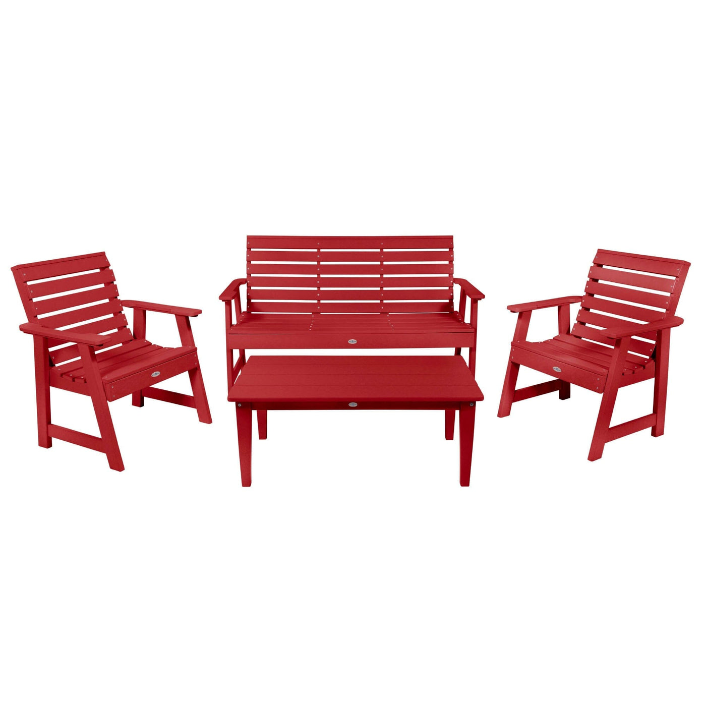 Riverside Garden Bench 5ft, 2 Garden Chairs and Conversation Table Set Kitted Set Bahia Verde Outdoors Boathouse Red 