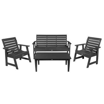 Riverside Garden Bench 5ft, 2 Garden Chairs and Conversation Table Set Kitted Set Bahia Verde Outdoors Black Sand 