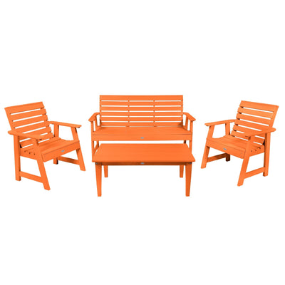 Riverside Garden Bench 5ft, 2 Garden Chairs and Conversation Table Set Kitted Set Bahia Verde Outdoors Citrus Orange 