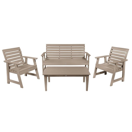 Riverside Garden Bench 5ft, 2 Garden Chairs and Conversation Table Set Kitted Set Bahia Verde Outdoors Cabana Tan 