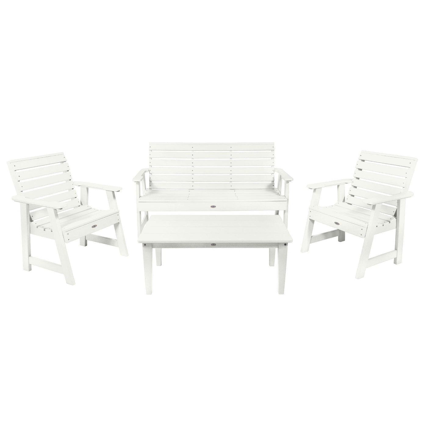 Riverside Garden Bench 5ft, 2 Garden Chairs and Conversation Table Set Kitted Set Bahia Verde Outdoors Coconut White 