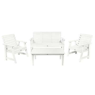Riverside Garden Bench 5ft, 2 Garden Chairs and Conversation Table Set Kitted Set Bahia Verde Outdoors Coconut White 