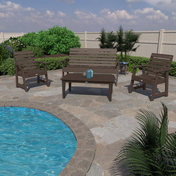 Riverside Garden Bench 5ft, 2 Garden Chairs and Conversation Table Set Kitted Set Bahia Verde Outdoors 