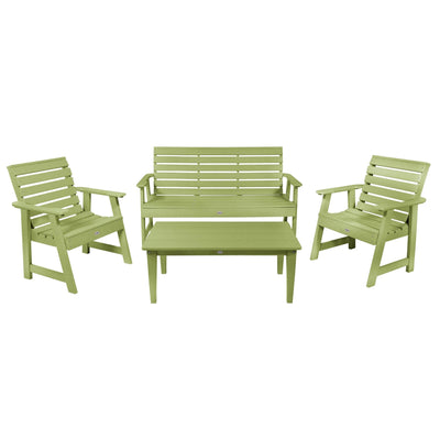 Riverside Garden Bench 5ft, 2 Garden Chairs and Conversation Table Set Kitted Set Bahia Verde Outdoors Palm Green 