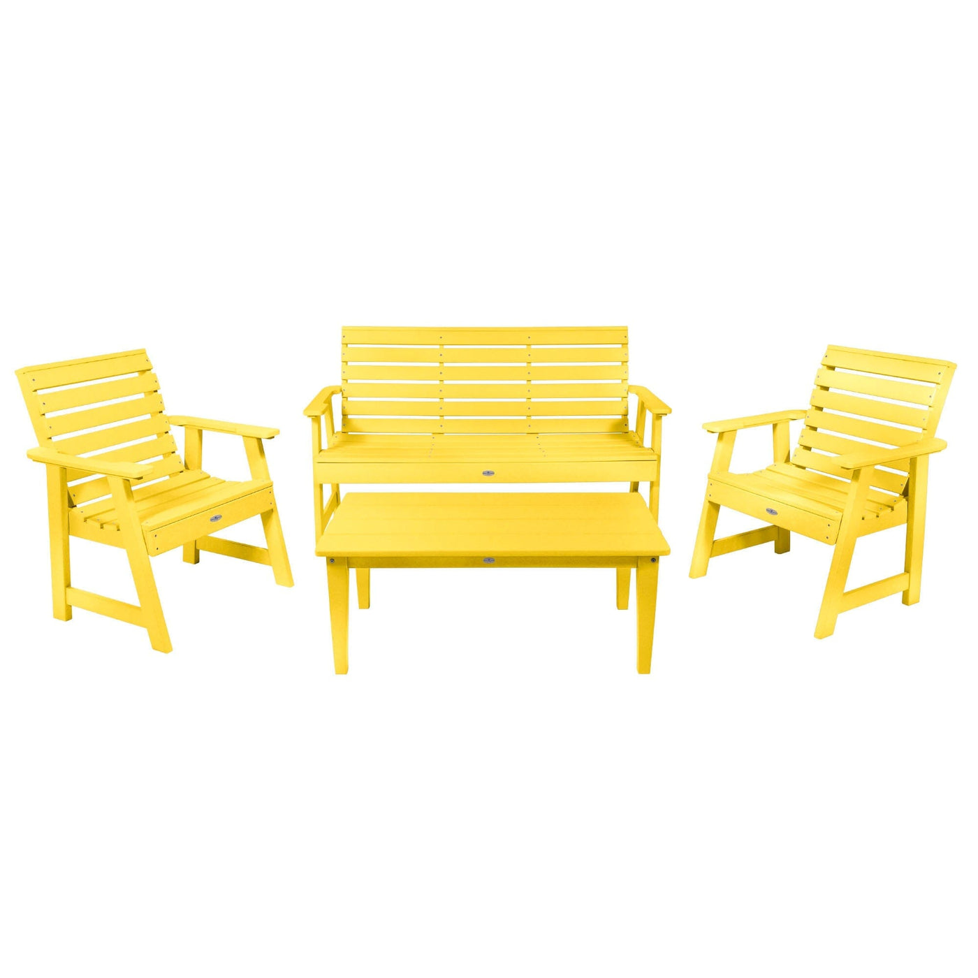 Riverside Garden Bench 5ft, 2 Garden Chairs and Conversation Table Set Kitted Set Bahia Verde Outdoors Sunbeam Yellow 
