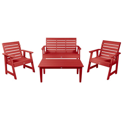Riverside Garden Bench 4ft, 2 Garden Chairs, and Conversation Table Set Kitted Set Bahia Verde Outdoors Boathouse Red 